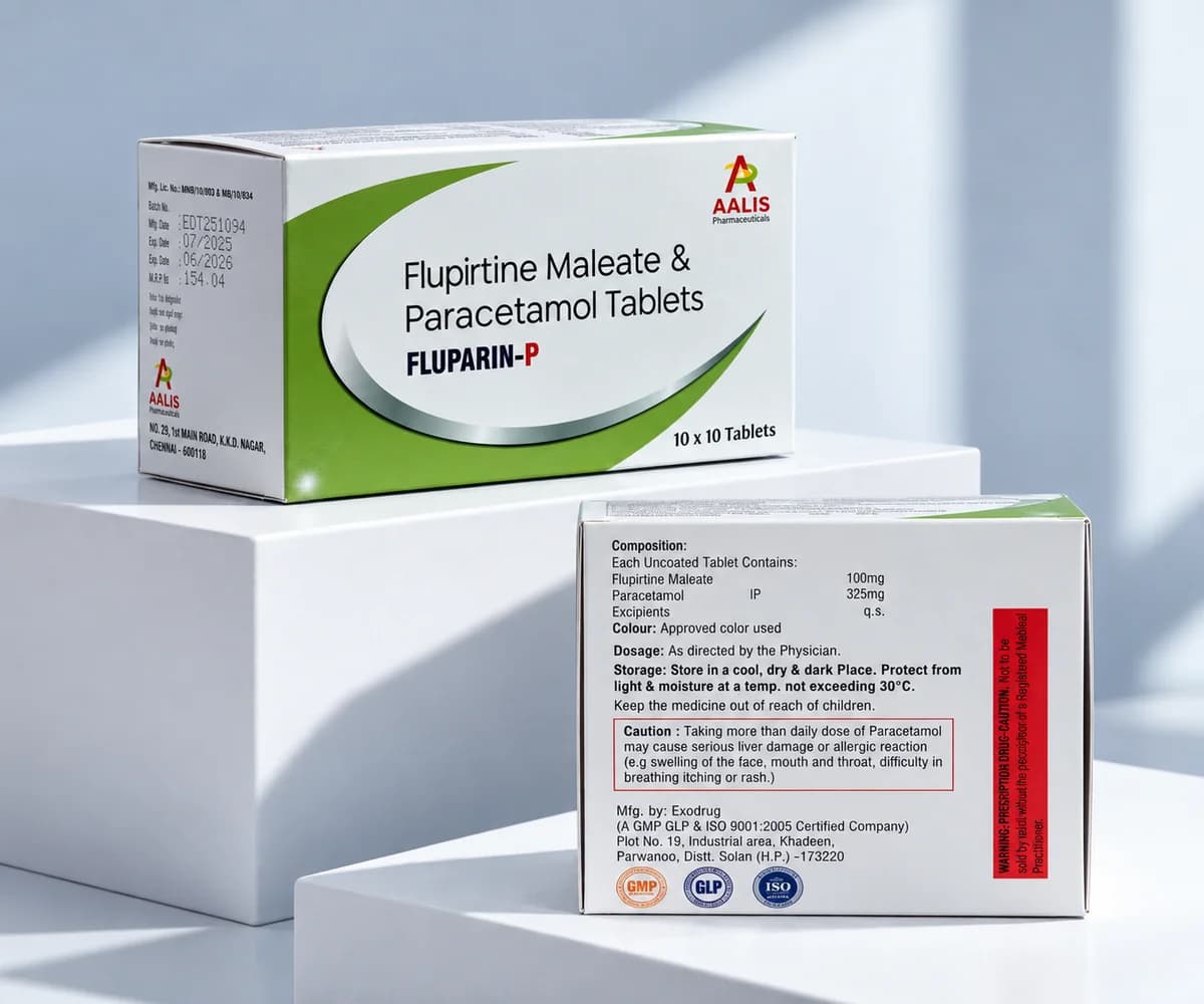 Fluparin-P (Uncoated tablet) packaging - Flupirtine Maleate 100 mg + Paracetamol IP 325 mg
