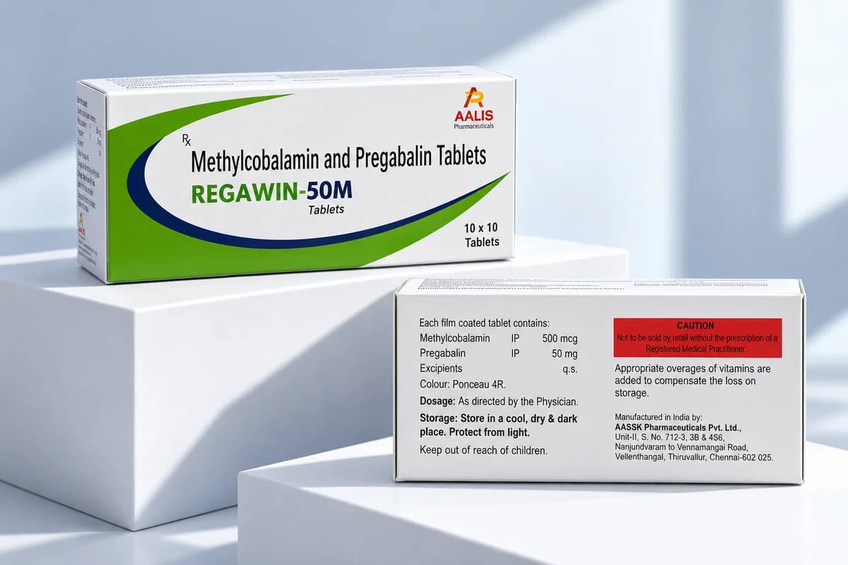 Regawin-50M (Film-coated tablet) pharmaceutical packaging - Methylcobalamin IP 500 mcg + Pregabalin IP 50 mg
